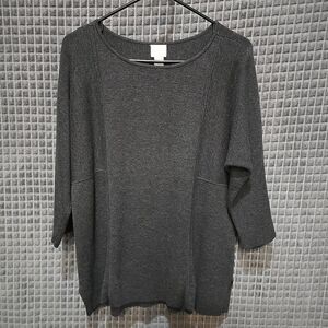 Boxy Oversized Knit Shirt Top Chicos1 SzMed SOFT Stretch Gray 3/4 Sleeve Capsule